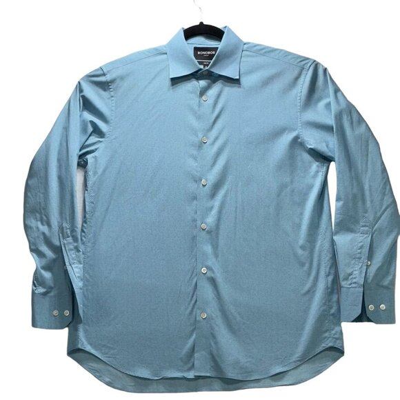 BONOBOS STRETCH Mens Casual Shirt Blue Cotton Size 16/34 - Picture 2 of 8